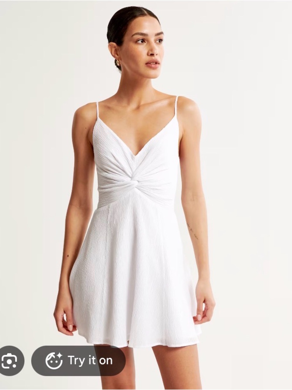 Abercrombie & Fitch White Crinkle TextureTwist Front Mini Dress